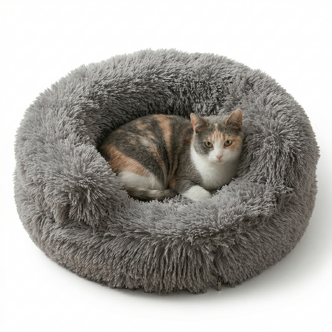 Croci Sofa Katzenbett Bicolor Rund Plüsch mit Waschbarem Bezug | Beige 45x45x9cm