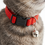 Katzenhalsband Nylon Uni mit Zugstopp Glöckchen & Klickverschluss | Rot 20-30cm