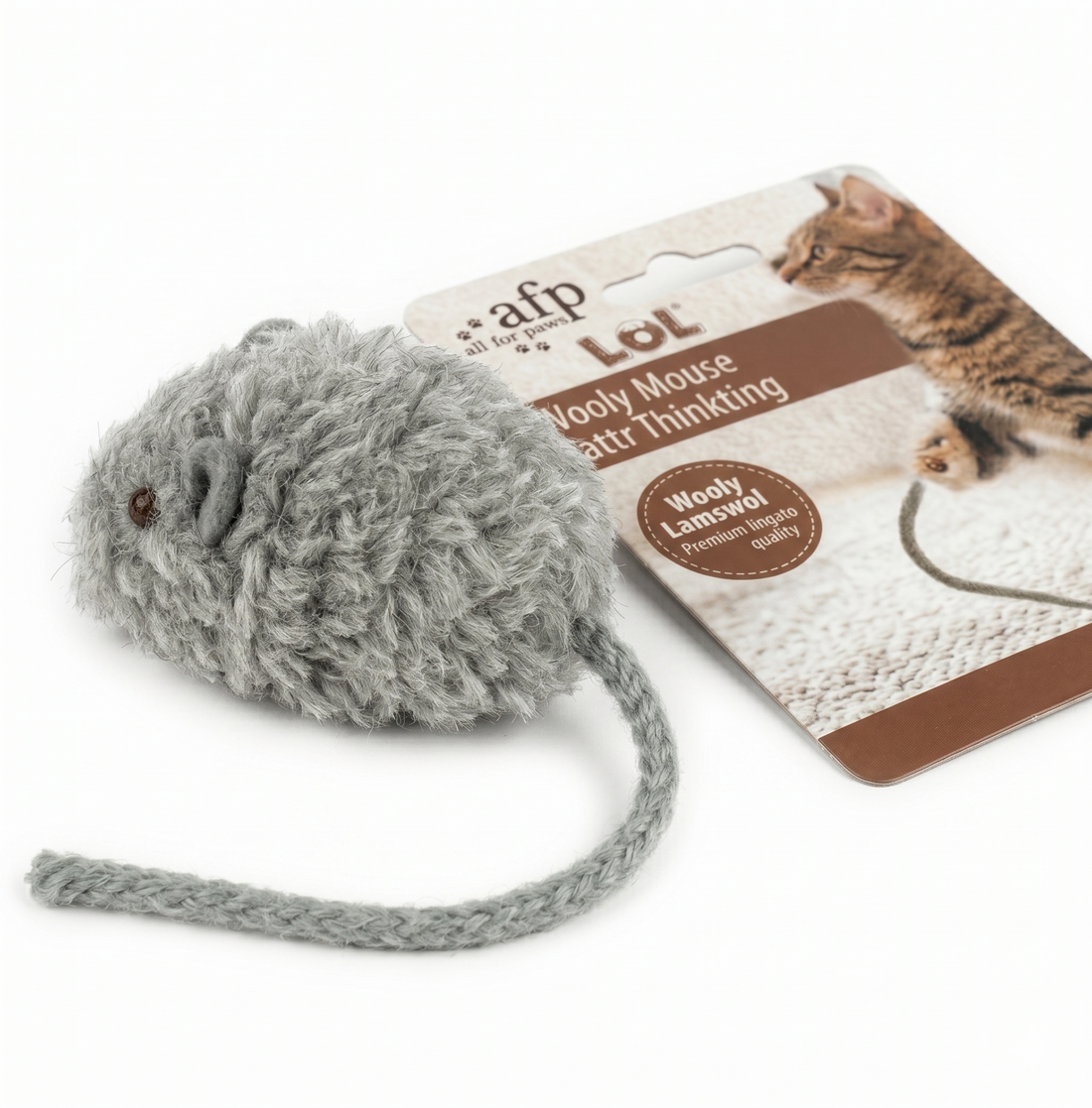 AFP Wooly Mouse Lammwolle Katzenspielzeug mit Quietsche & Catnip | Sortiert 7x7x3cm