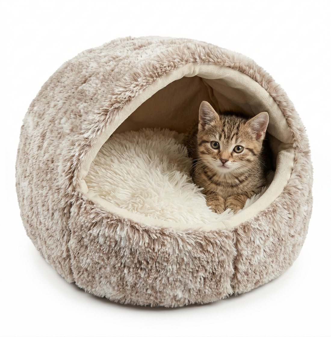 Croci Katzenbett Iglu Formfrei mit Abnehmbarem Verstärkungsring | Beige/Weiß Meliert 50x35cm