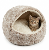 Croci Katzenbett Iglu Formfrei mit Abnehmbarem Verstärkungsring | Beige/Weiß Meliert 50x35cm