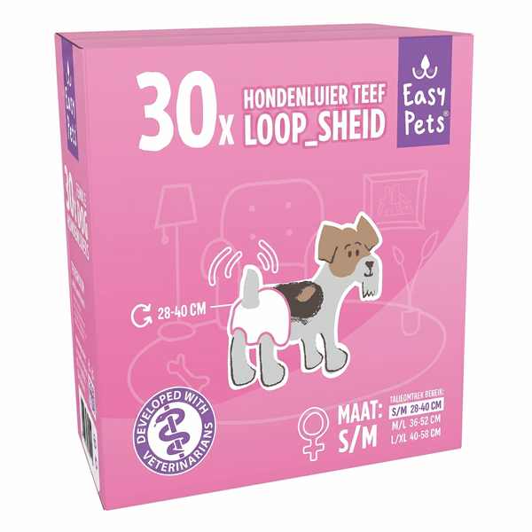 EasyPets Hondenluier Teef Super Absorberend Loopsheid & Incontinentie | S/M 30st