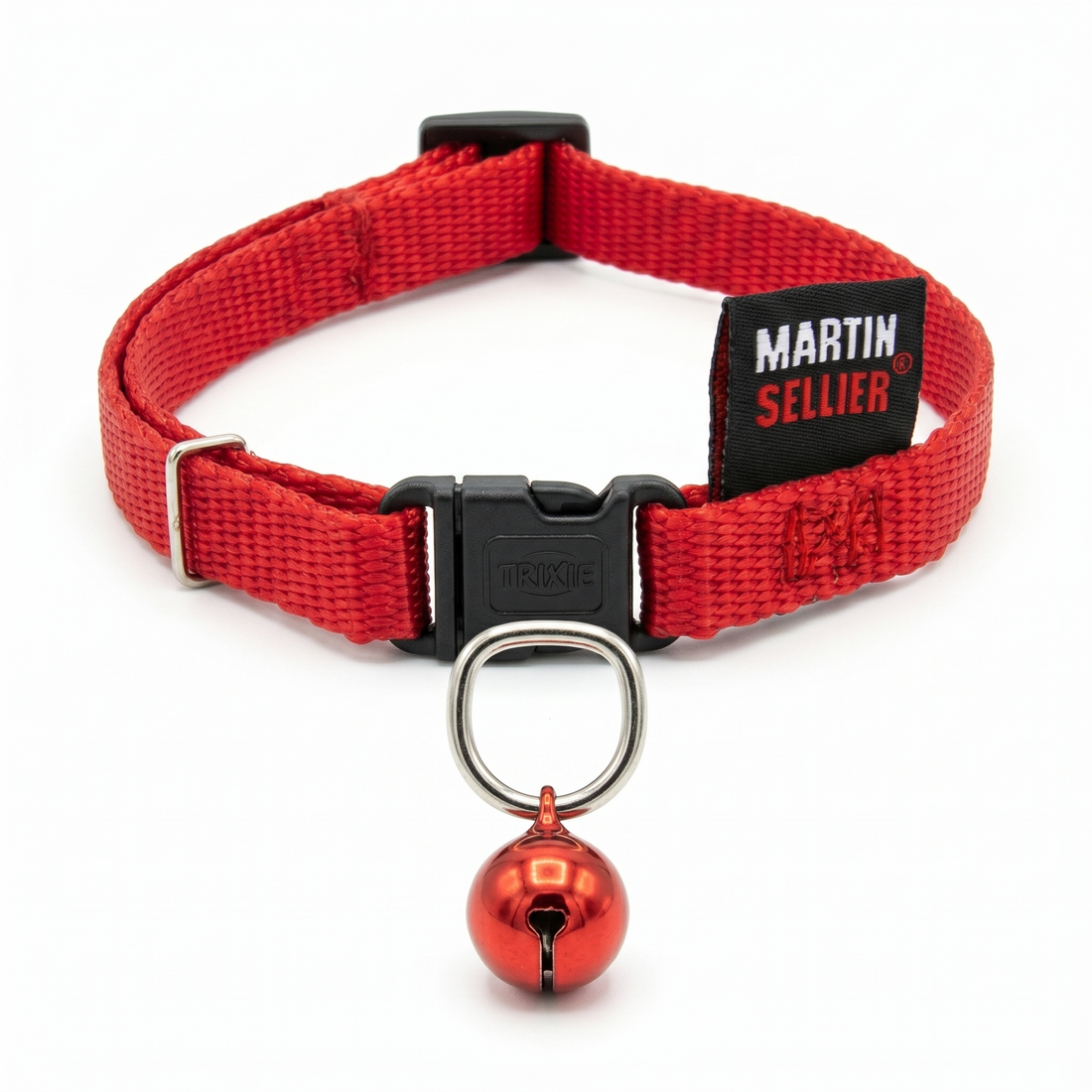 Katzenhalsband Nylon Uni mit Zugstopp Glöckchen & Klickverschluss | Rot 20-30cm