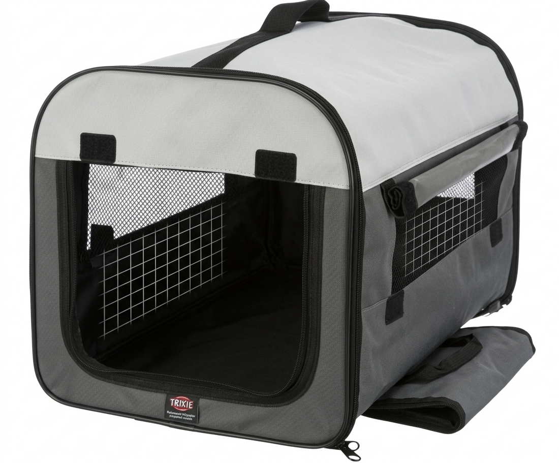 Trixie Transporttasche Faltbar Polyester Box Hund & Katze mit Tragetasche | Grau 55x65x80cm