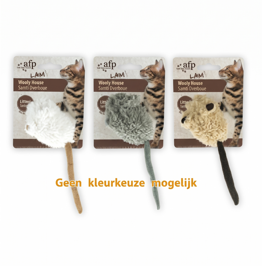 AFP Wooly Mouse Lammwolle Katzenspielzeug mit Quietsche & Catnip | Sortiert 7x7x3cm