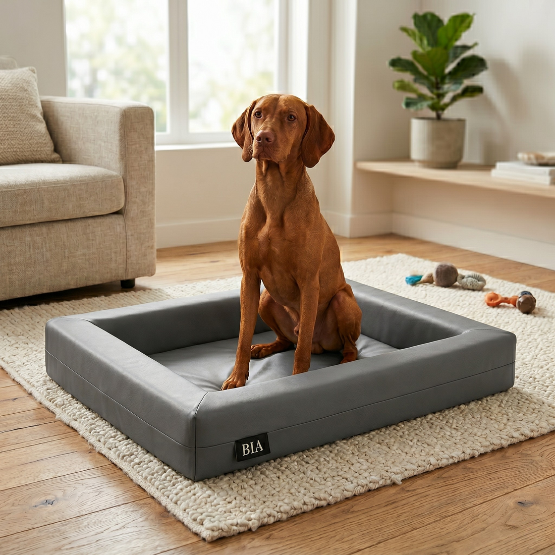 Bia Bed Hundebett Original Polyether Orthopädisch mit Erhöhtem Rand | Grau 60x50x12,5cm