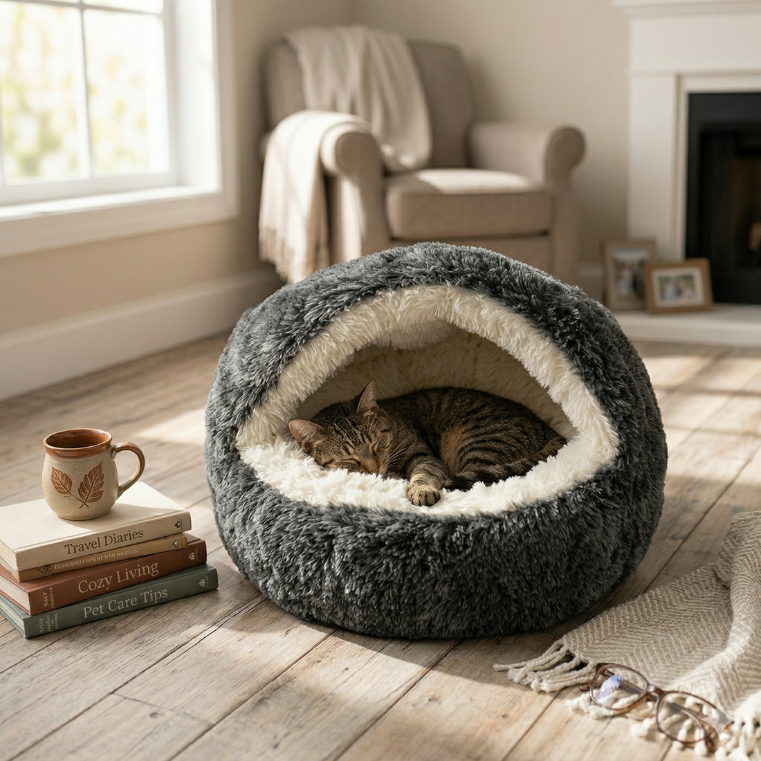 Croci Katzenbett Iglu Formfrei mit Abnehmbarem Verstärkungsring | Beige/Weiß Meliert 50x35cm