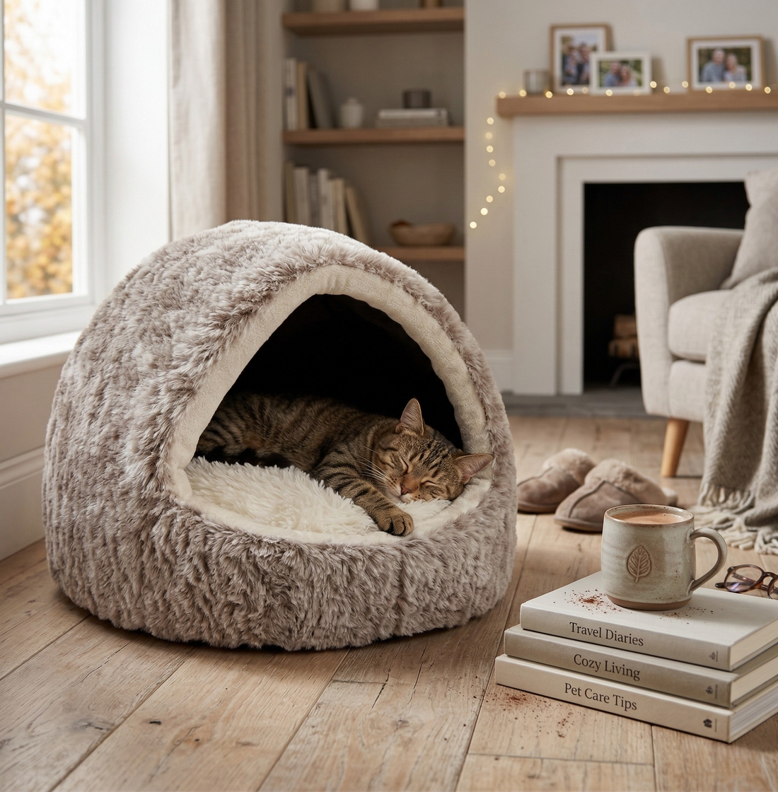 Croci Katzenbett Iglu Formfrei mit Abnehmbarem Verstärkungsring | Beige/Weiß Meliert 50x35cm