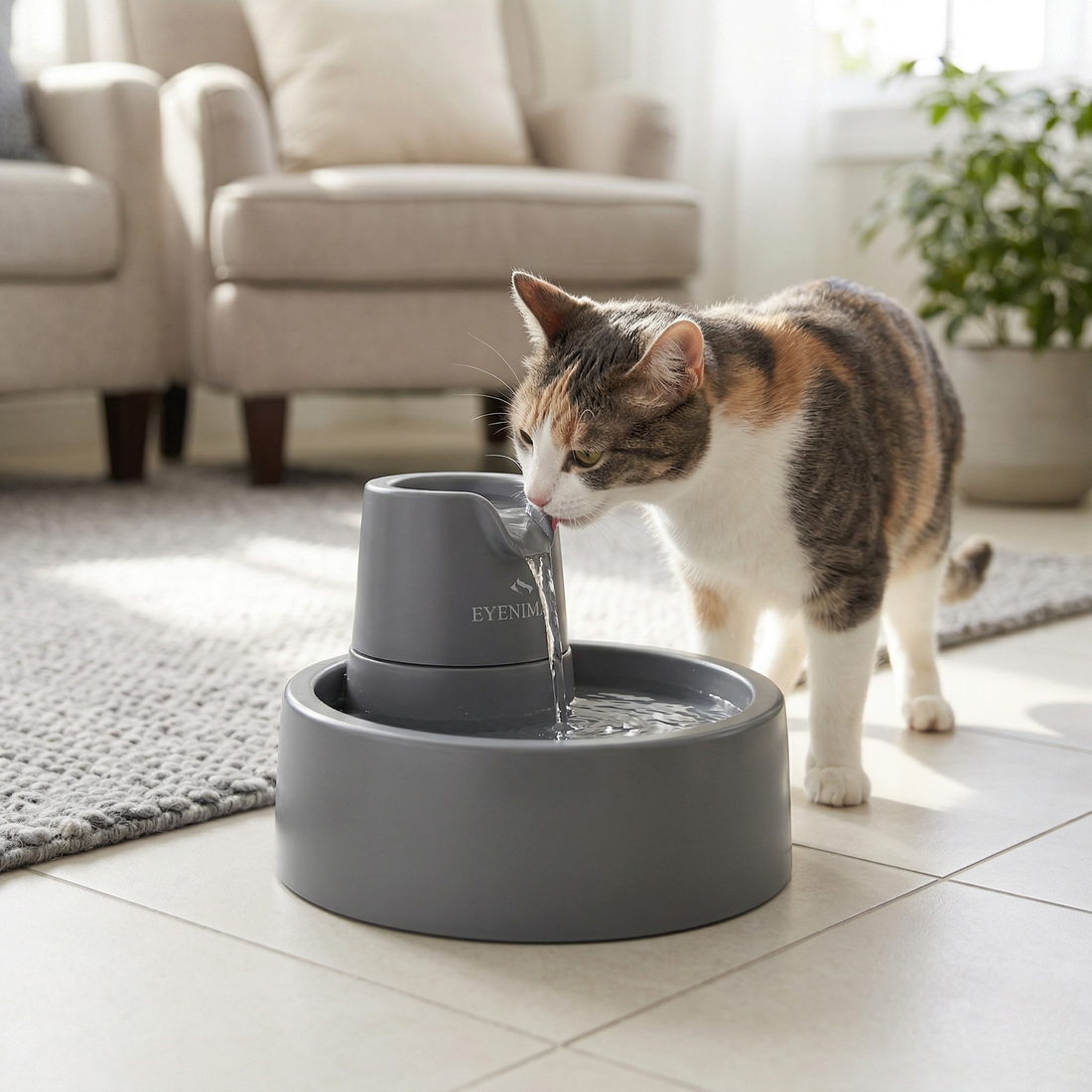 Eyenimal Trinkbrunnen Katze & Kleiner Hund Fließendes Wasser | Grau 1,5L