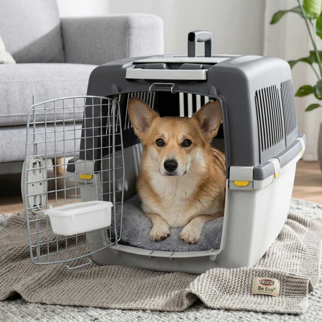 Trixie Transportbox Gulliver 4 IATA Transportbox Hund mit Griff | Hellgrau/Dunkelgrau 72x52x51cm