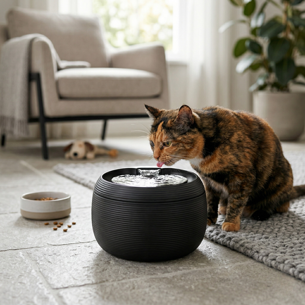 Martin Trinkbrunnen Katze & Kleiner Hund mit Filter und Zirkulation | Schwarz 2,5L