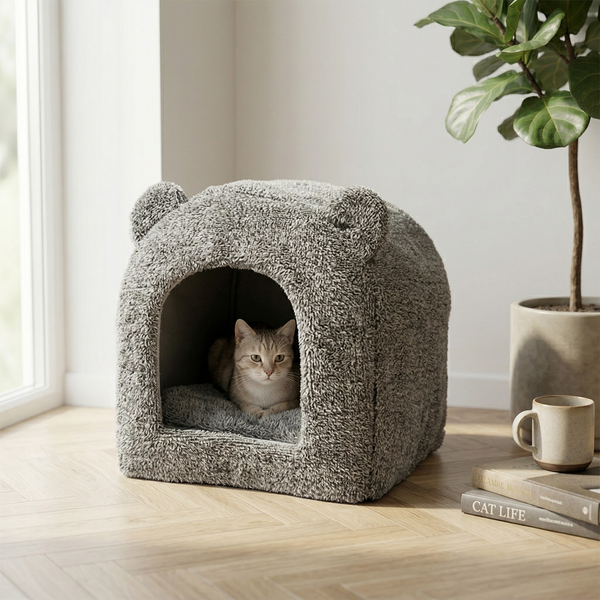 Rosewood 40 Winks Kattenmand Iglo Teddy Pluche met Antislip | Grijs 38x38x40cm