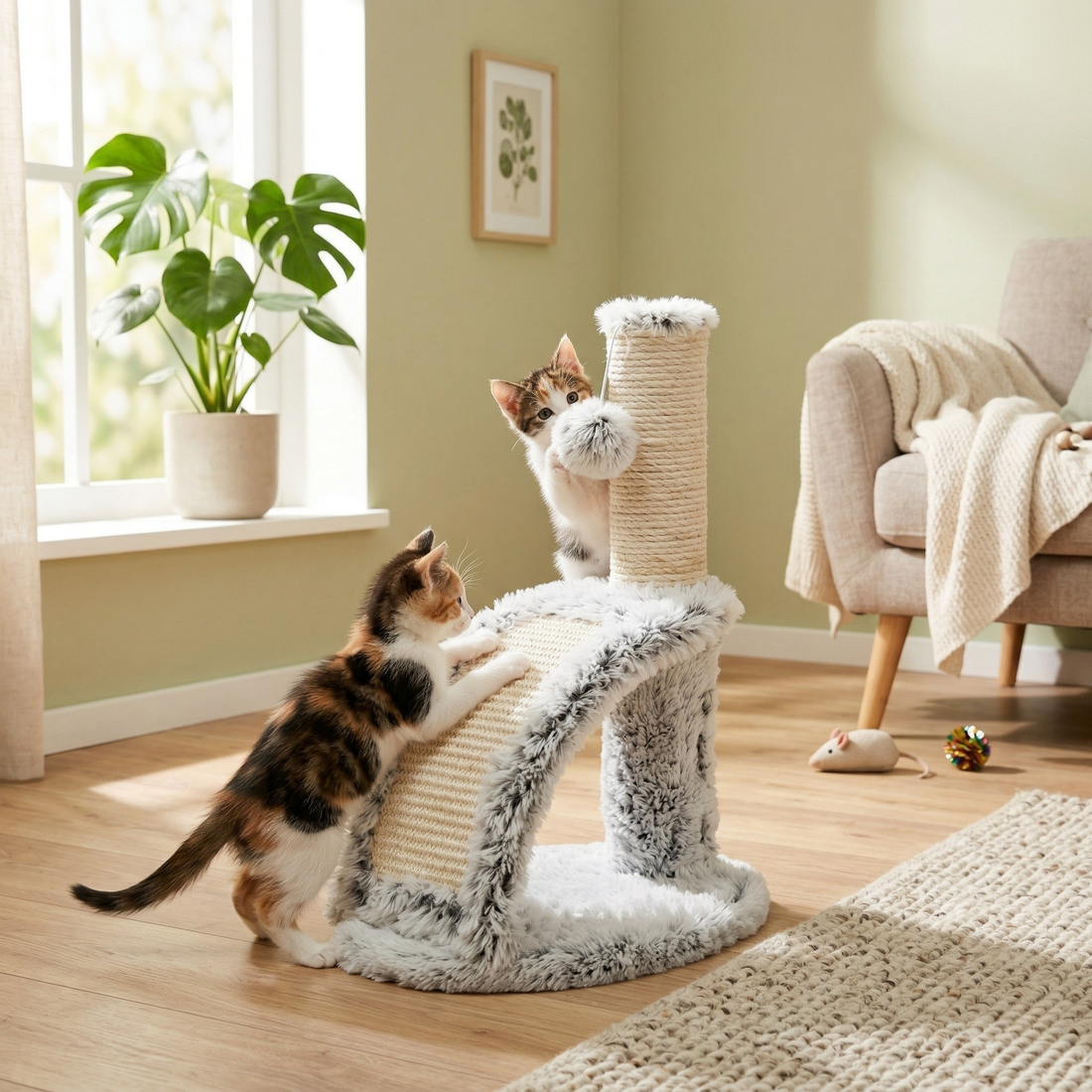 Trixie Junior Kratzbaum Harvey Kitten mit Massagebürste Jute & Plüsch | Weiß/Schwarz 43cm