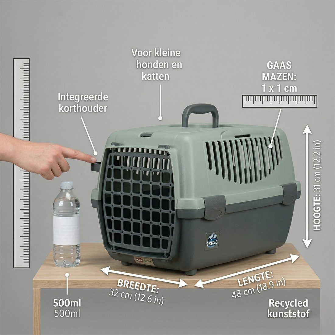 Trixie Be Eco Transportbox Capri Recycelter Kunststoff Hund | Anthrazit/Graugrün 48x32x31cm