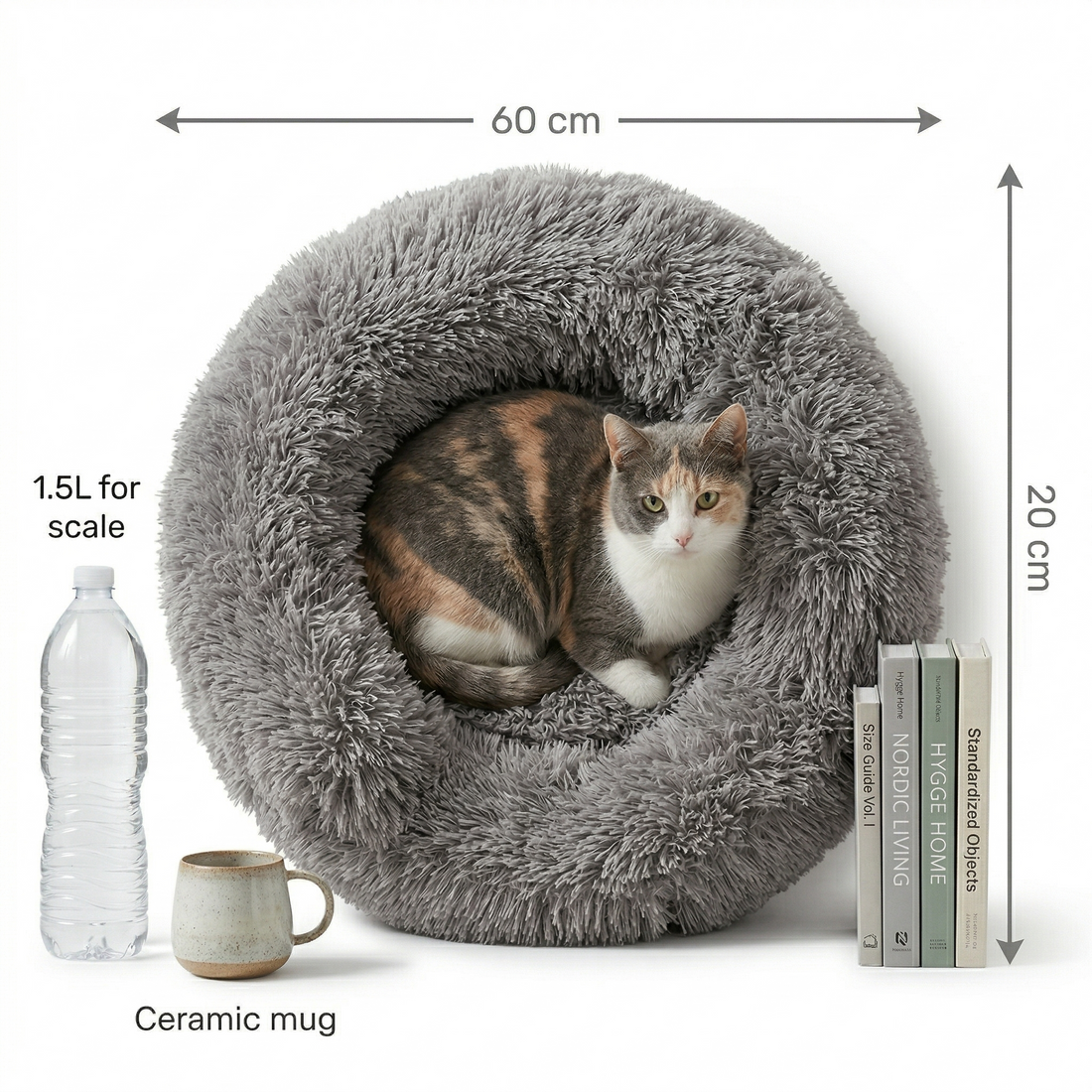 Croci Sofa Katzenbett Bicolor Rund Plüsch mit Waschbarem Bezug | Beige 45x45x9cm