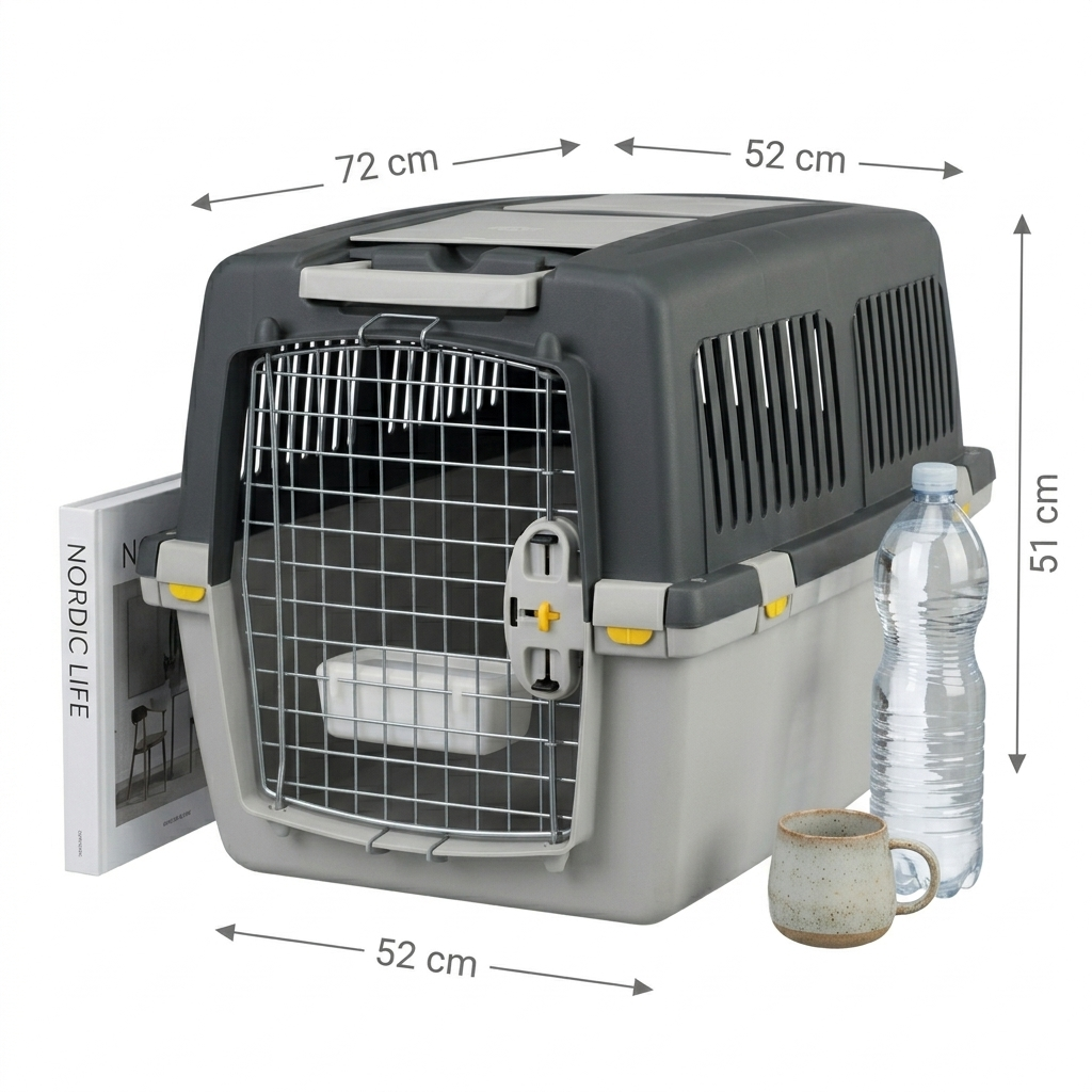 Trixie Transportbox Gulliver 4 IATA Transportbox Hund mit Griff | Hellgrau/Dunkelgrau 72x52x51cm