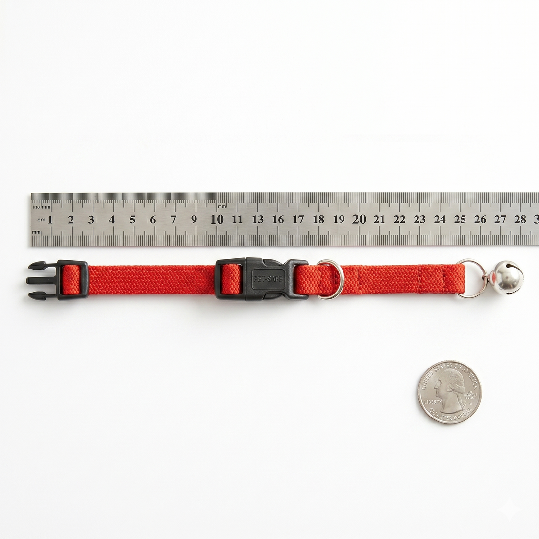Katzenhalsband Nylon Uni mit Zugstopp Glöckchen & Klickverschluss | Rot 20-30cm