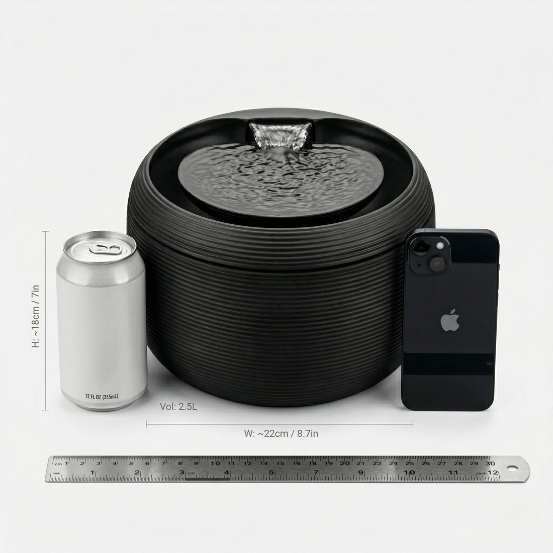 Martin Trinkbrunnen Katze & Kleiner Hund mit Filter und Zirkulation | Schwarz 2,5L