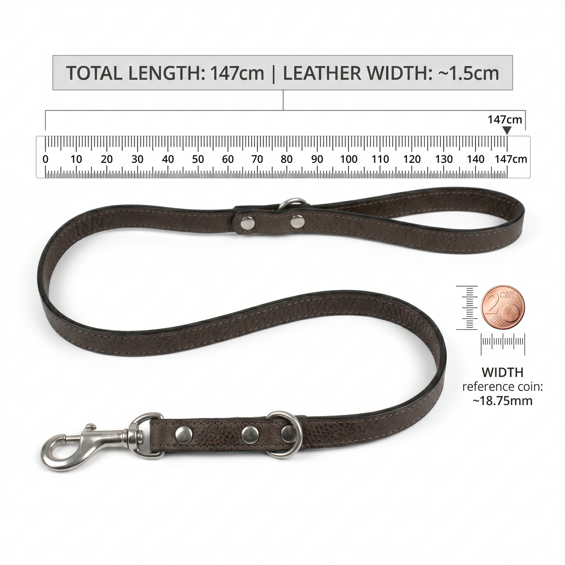 Sazzz Fearless Vintage Hundeleine Hochwertiges Leder | Braun 147x1,5cm