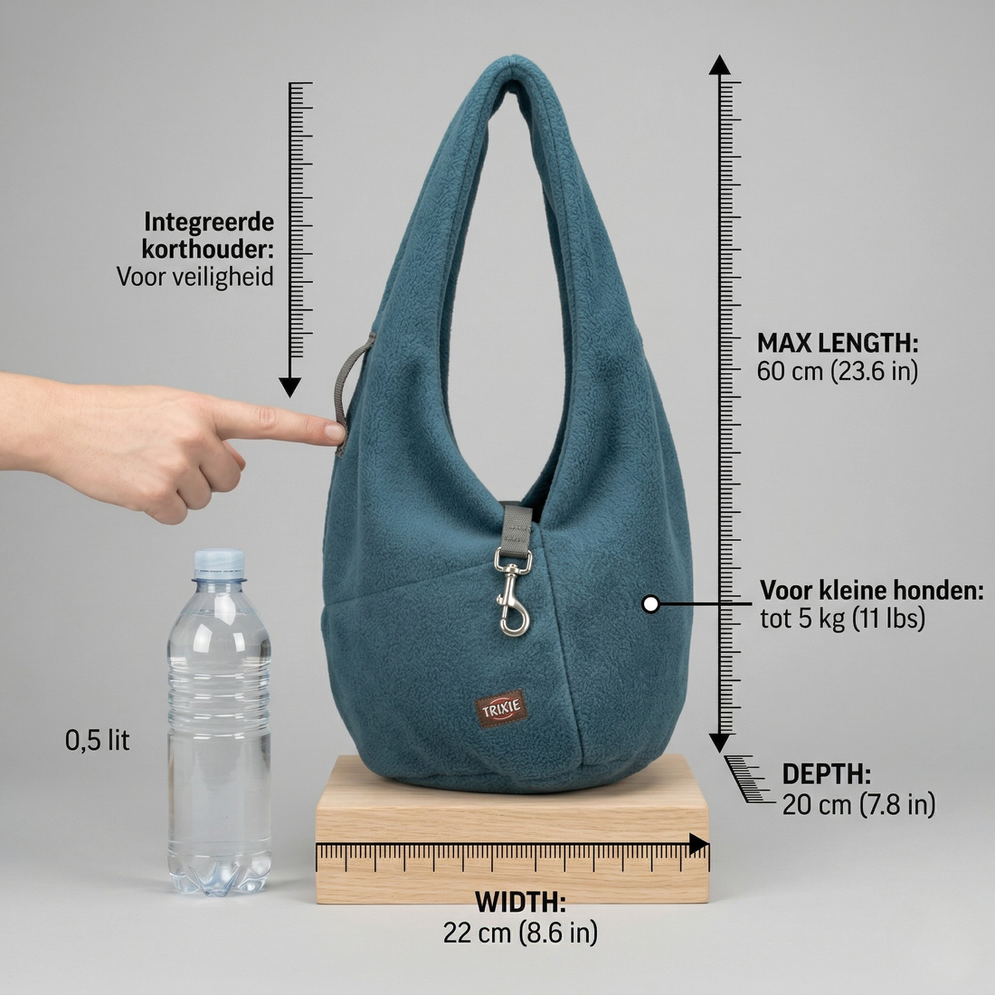 Trixie Buikdrager Sling Hondentas Kleine Honden met Korthouder | Blauw/Grijs 22x20x60cm