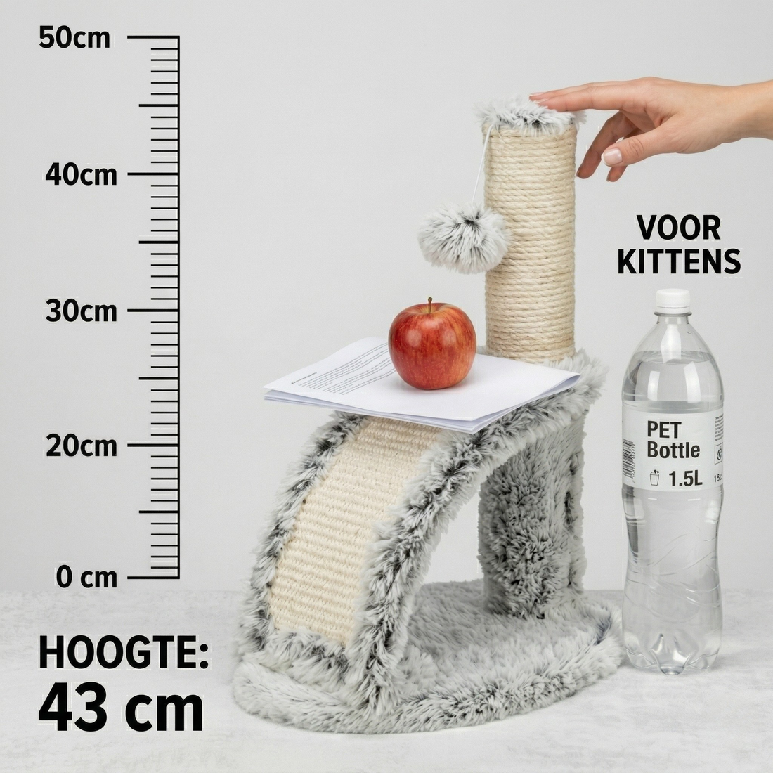Trixie Junior Kratzbaum Harvey Kitten mit Massagebürste Jute & Plüsch | Weiß/Schwarz 43cm