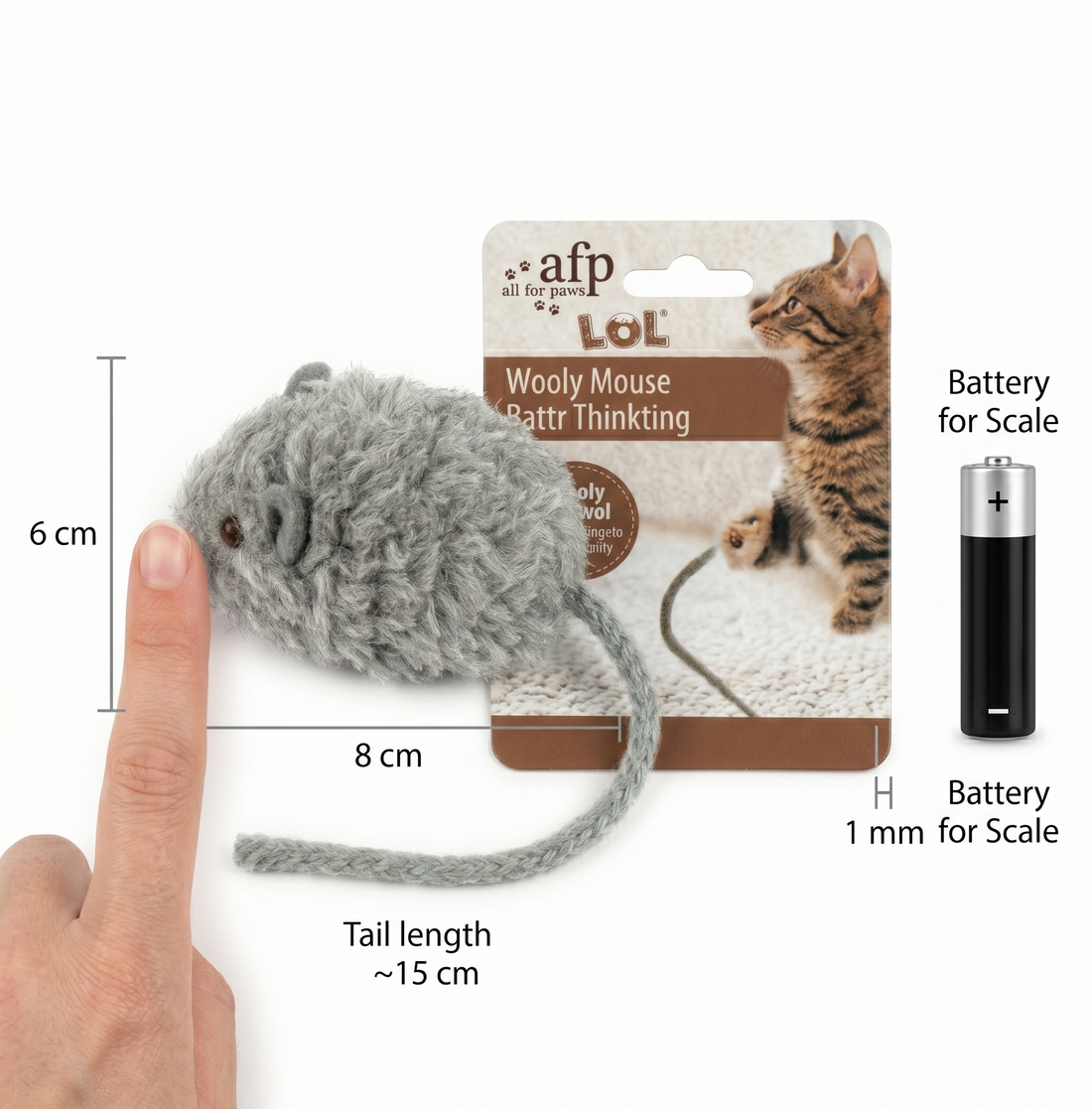 AFP Wooly Mouse Lammwolle Katzenspielzeug mit Quietsche & Catnip | Sortiert 7x7x3cm
