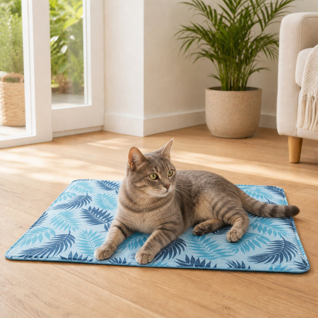 Trixie Koelmat met Palmbladeren Print Lichtblauw voor Katten